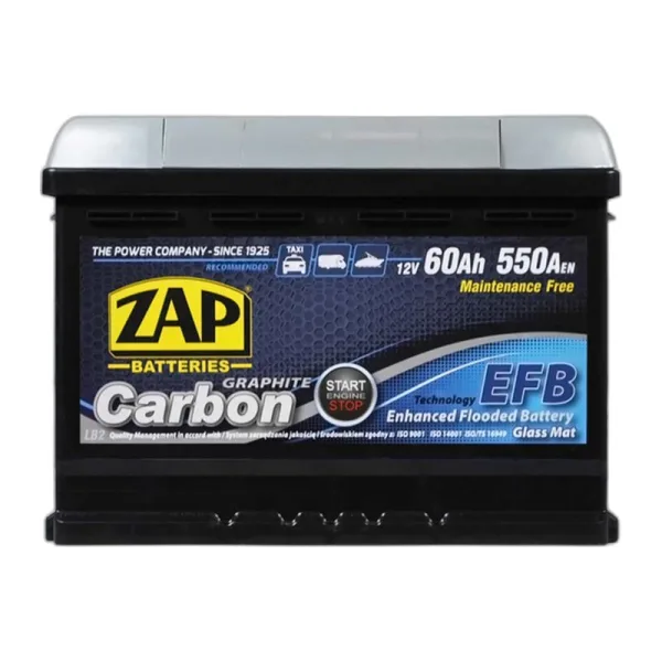 Акумулятор ZAP 6СТ-60 (0) 550A Carbon (h=175) EFB